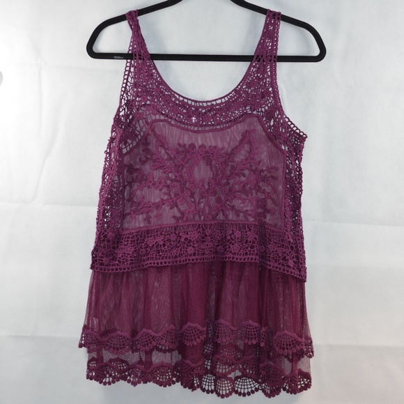 Wine/Burgandy embroidered Lace Top SZ L - Picture 1 of 10